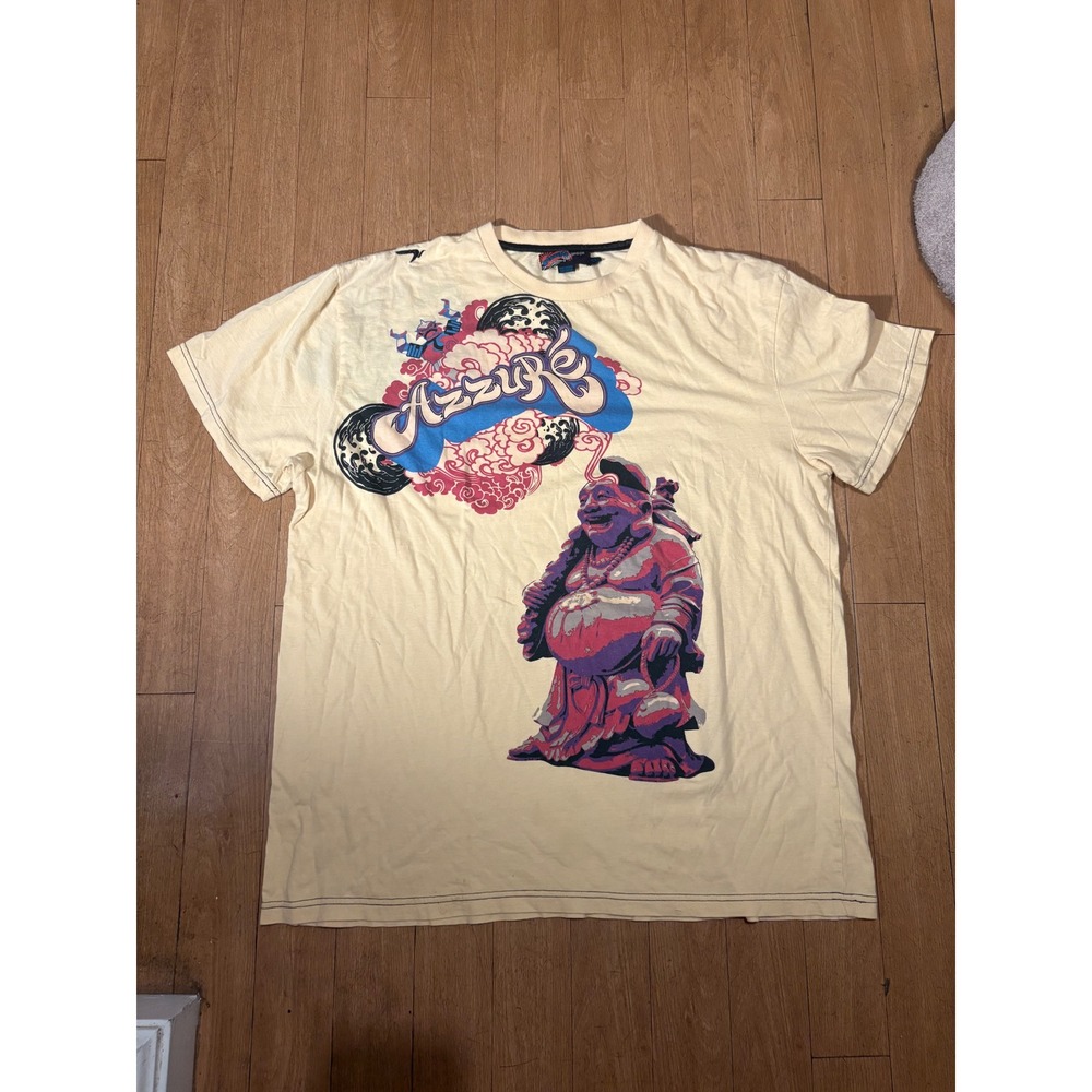 Azzure Japanese Graphic T-Shirt XXL Cream Buddha Embroidered Streetwear Tee